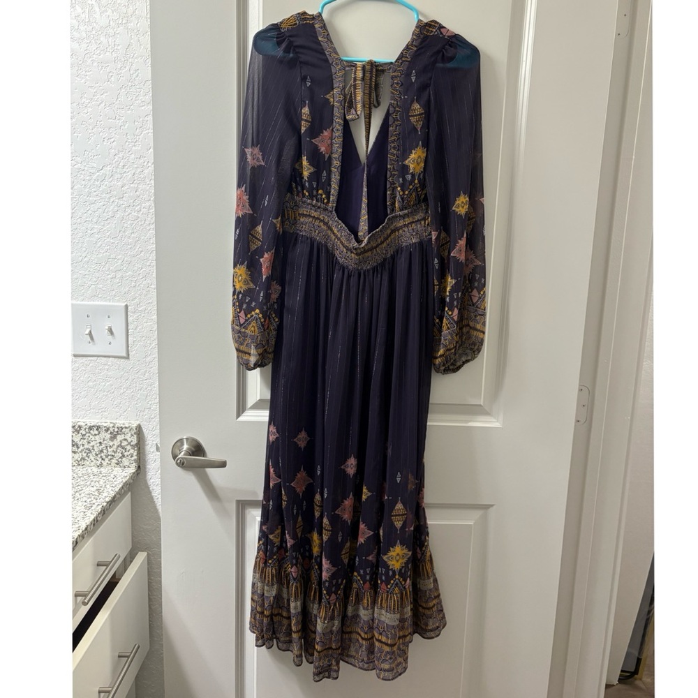 Rare Free People Wishing Well Metallic Lurex Boho Printed Midi Dress Small - Picture 9 of 10